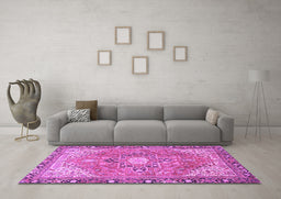 Machine Washable Persian Purple Traditional Area Rugs in a Living Room, wshtr2941pur