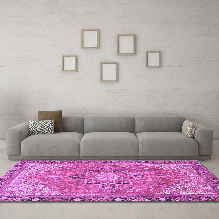 Machine Washable Persian Purple Traditional Area Rugs in a Living Room, wshtr2941pur