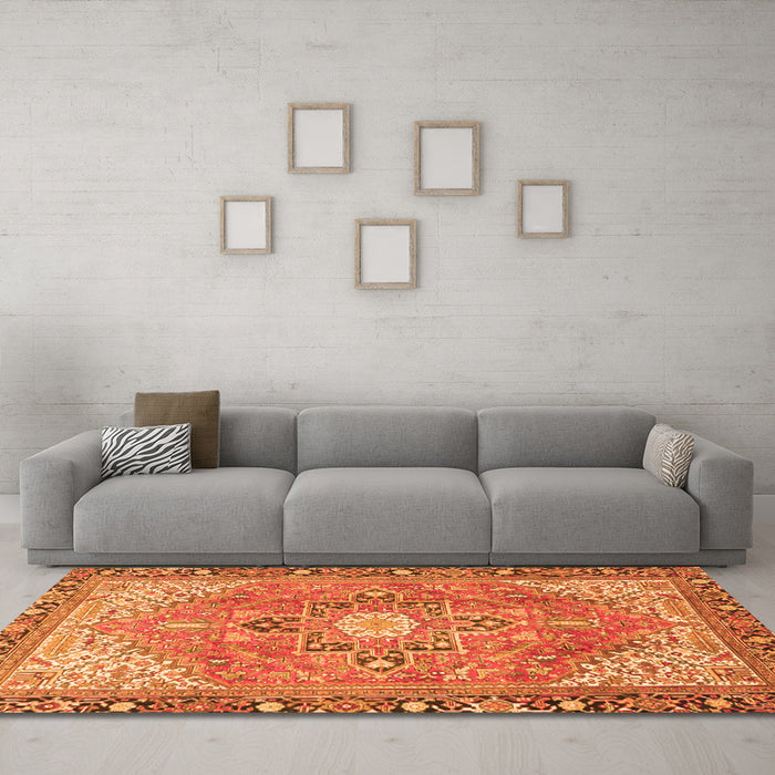 Machine Washable Persian Orange Traditional Area Rugs in a Living Room, wshtr2941org