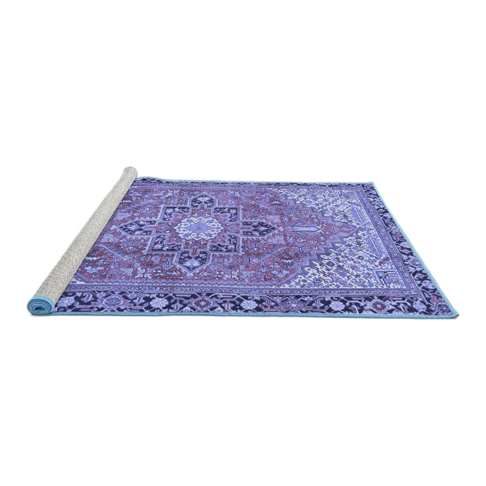 Sideview of Machine Washable Persian Blue Traditional Rug, wshtr2941blu