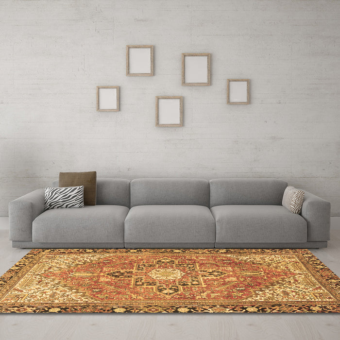 Machine Washable Persian Brown Traditional Rug in a Living Room,, wshtr2941brn