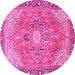 Round Machine Washable Persian Pink Traditional Rug, wshtr2941pnk