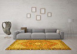 Machine Washable Persian Yellow Traditional Rug in a Living Room, wshtr2941yw