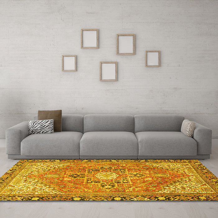 Machine Washable Persian Yellow Traditional Rug in a Living Room, wshtr2941yw