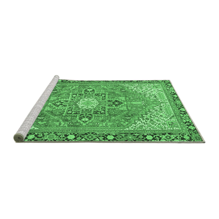 Sideview of Machine Washable Persian Emerald Green Traditional Area Rugs, wshtr2941emgrn