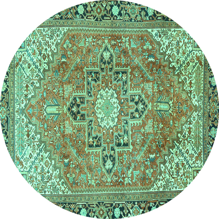 Round Persian Turquoise Traditional Rug, tr2941turq