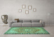 Machine Washable Persian Turquoise Traditional Area Rugs in a Living Room,, wshtr2941turq