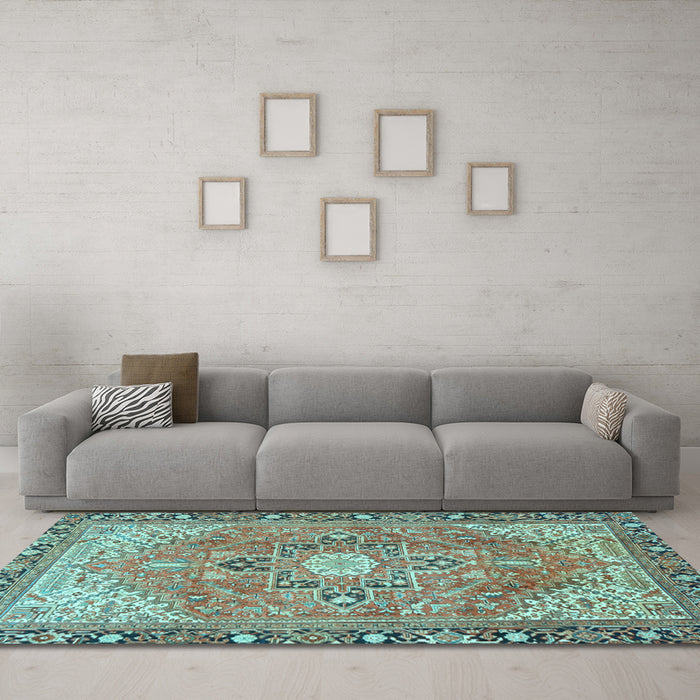 Machine Washable Persian Light Blue Traditional Rug in a Living Room, wshtr2941lblu