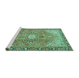 Sideview of Machine Washable Persian Turquoise Traditional Area Rugs, wshtr2941turq