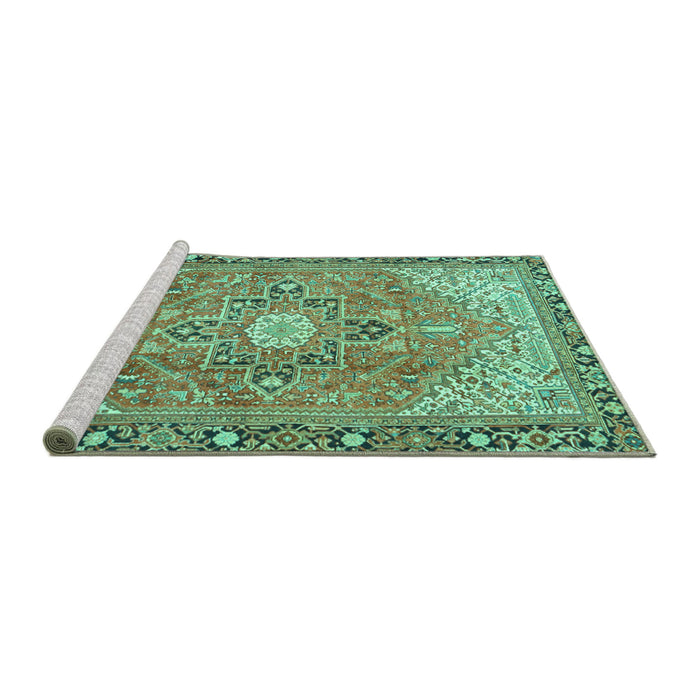 Sideview of Machine Washable Persian Turquoise Traditional Area Rugs, wshtr2941turq