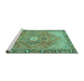 Sideview of Machine Washable Persian Turquoise Traditional Area Rugs, wshtr2941turq