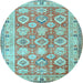 Round Machine Washable Oriental Light Blue Traditional Rug, wshtr2942lblu