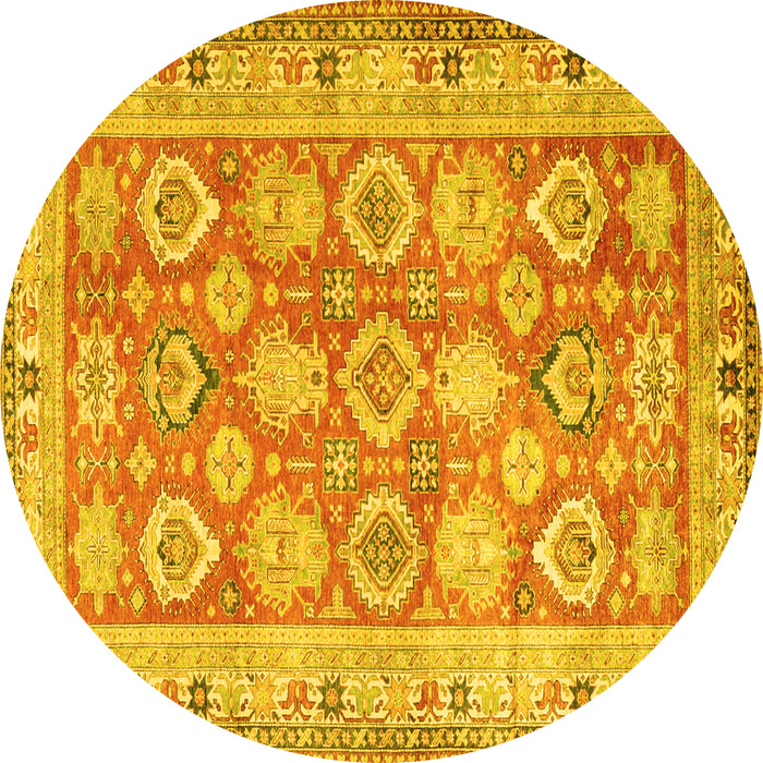 Round Oriental Yellow Traditional Rug, tr2942yw
