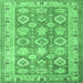 Square Machine Washable Oriental Emerald Green Traditional Area Rugs, wshtr2942emgrn