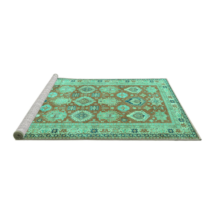 Sideview of Machine Washable Oriental Turquoise Traditional Area Rugs, wshtr2942turq