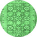 Round Machine Washable Oriental Emerald Green Traditional Area Rugs, wshtr2942emgrn