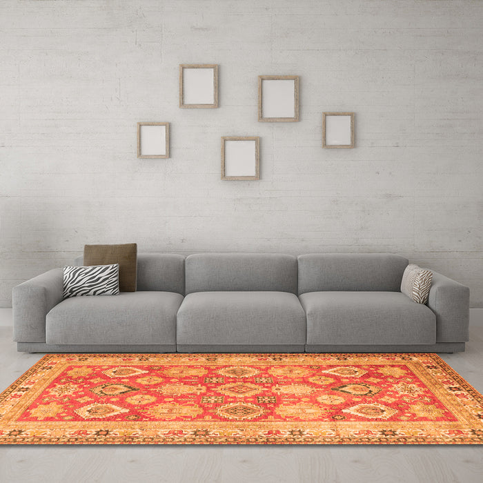 Machine Washable Oriental Orange Traditional Area Rugs in a Living Room, wshtr2942org