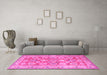 Machine Washable Oriental Pink Traditional Rug in a Living Room, wshtr2942pnk