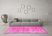 Machine Washable Oriental Pink Traditional Rug, wshtr2942pnk