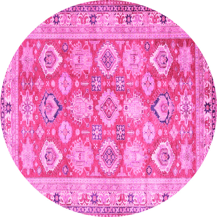 Round Machine Washable Oriental Pink Traditional Rug, wshtr2942pnk