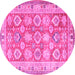 Round Machine Washable Oriental Pink Traditional Rug, wshtr2942pnk