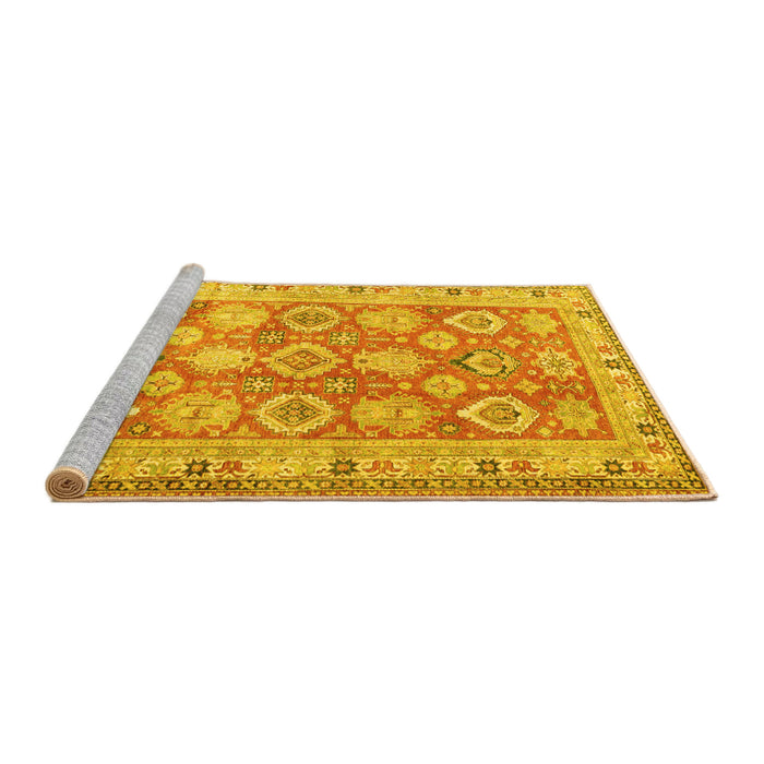Sideview of Machine Washable Oriental Yellow Traditional Rug, wshtr2942yw