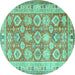 Round Machine Washable Oriental Turquoise Traditional Area Rugs, wshtr2942turq