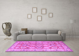 Machine Washable Oriental Purple Traditional Area Rugs in a Living Room, wshtr2942pur