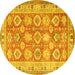 Round Machine Washable Oriental Yellow Traditional Rug, wshtr2942yw