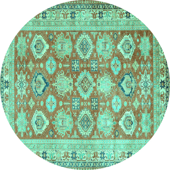 Round Oriental Turquoise Traditional Rug, tr2942turq
