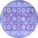 Round Machine Washable Oriental Blue Traditional Rug, wshtr2942blu