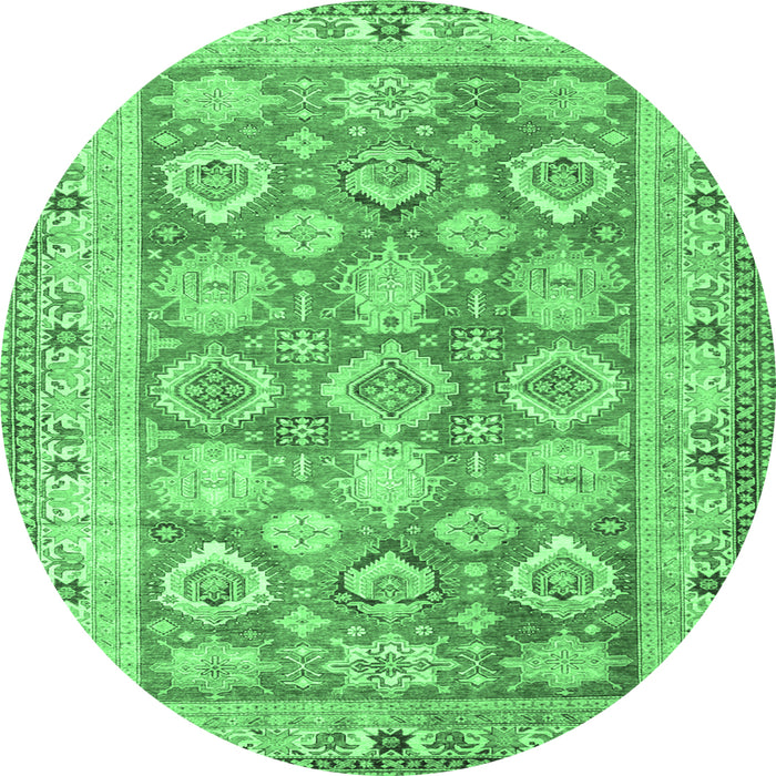 Round Oriental Emerald Green Traditional Rug, tr2942emgrn