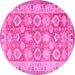 Round Oriental Pink Traditional Rug, tr2942pnk