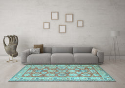 Machine Washable Oriental Light Blue Traditional Rug in a Living Room, wshtr2942lblu