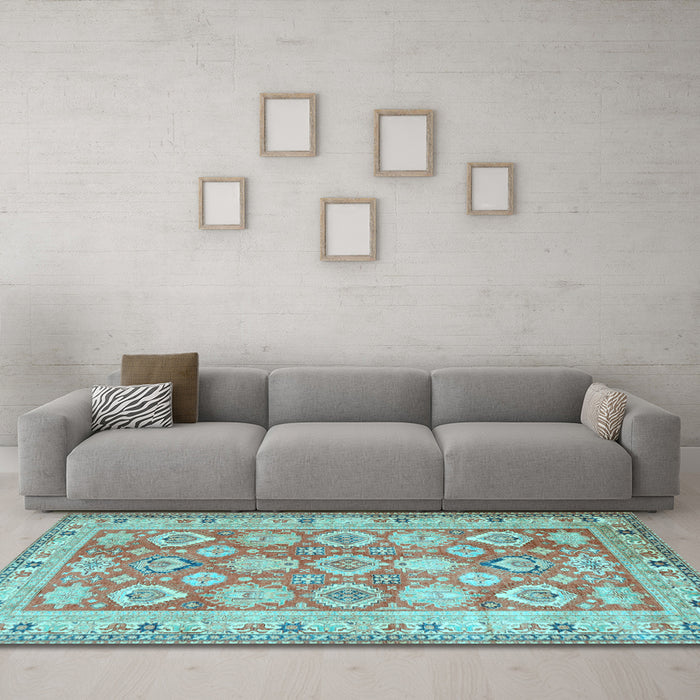 Machine Washable Oriental Light Blue Traditional Rug in a Living Room, wshtr2942lblu