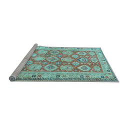 Sideview of Machine Washable Oriental Light Blue Traditional Rug, wshtr2942lblu