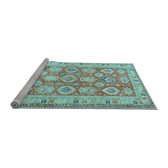 Sideview of Machine Washable Oriental Light Blue Traditional Rug, wshtr2942lblu