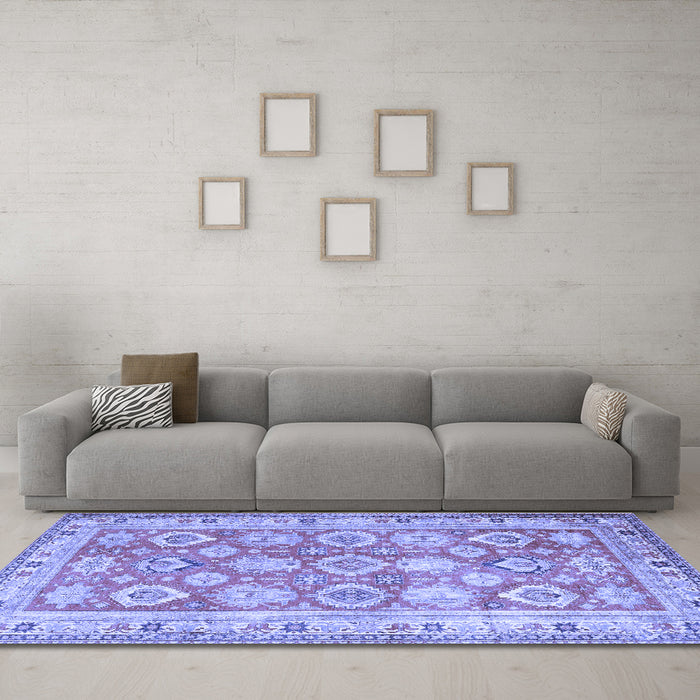 Machine Washable Oriental Blue Traditional Rug in a Living Room, wshtr2942blu