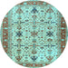 Round Machine Washable Oriental Light Blue Traditional Rug, wshtr2943lblu