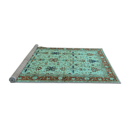 Sideview of Machine Washable Oriental Light Blue Traditional Rug, wshtr2943lblu