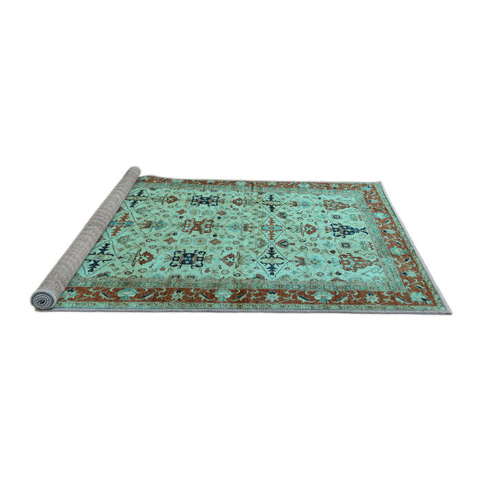 Sideview of Machine Washable Oriental Light Blue Traditional Rug, wshtr2943lblu
