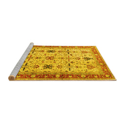 Sideview of Machine Washable Oriental Yellow Traditional Rug, wshtr2943yw