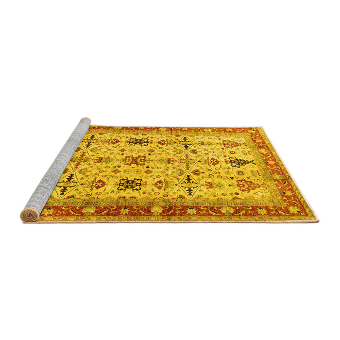 Sideview of Machine Washable Oriental Yellow Traditional Rug, wshtr2943yw