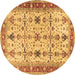 Round Machine Washable Oriental Brown Traditional Rug, wshtr2943brn