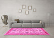 Machine Washable Oriental Pink Traditional Rug in a Living Room, wshtr2943pnk