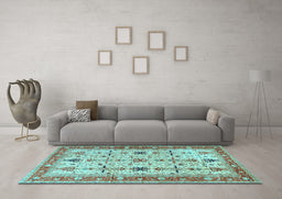 Machine Washable Oriental Light Blue Traditional Rug in a Living Room, wshtr2943lblu