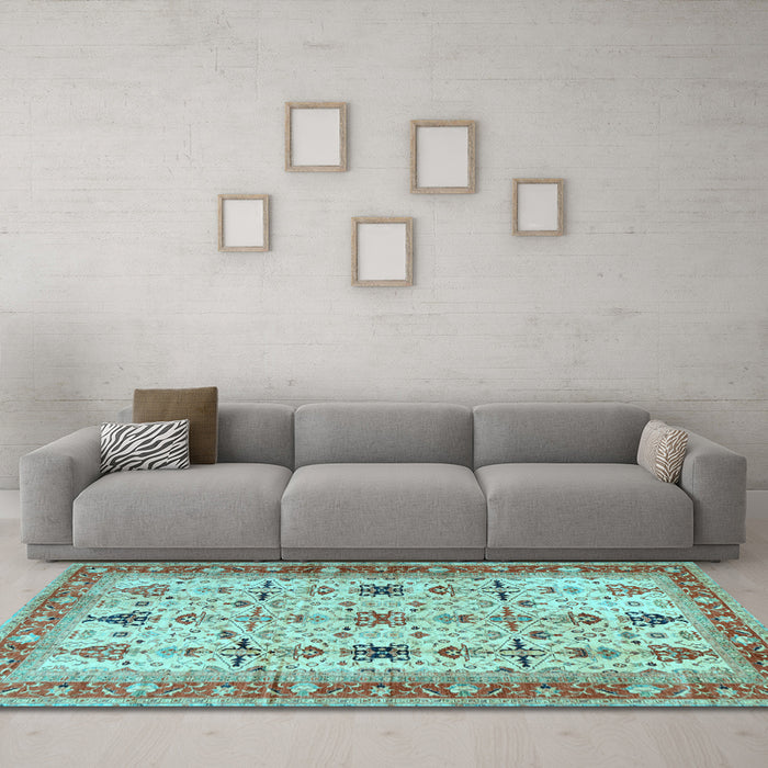 Machine Washable Oriental Light Blue Traditional Rug in a Living Room, wshtr2943lblu