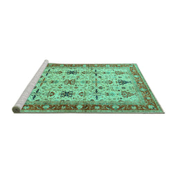 Sideview of Machine Washable Oriental Turquoise Traditional Area Rugs, wshtr2943turq