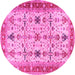 Round Machine Washable Oriental Pink Traditional Rug, wshtr2943pnk