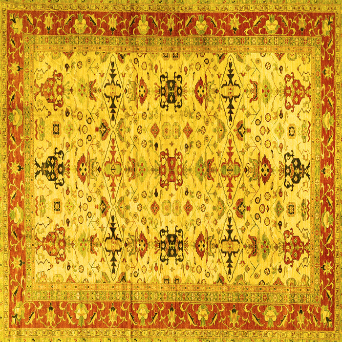 Square Machine Washable Oriental Yellow Traditional Rug, wshtr2943yw